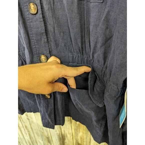 Draper James RSVP Navy Utility Military Jacket Linen Blend Pockets Large NWT - Picture 4 of 13